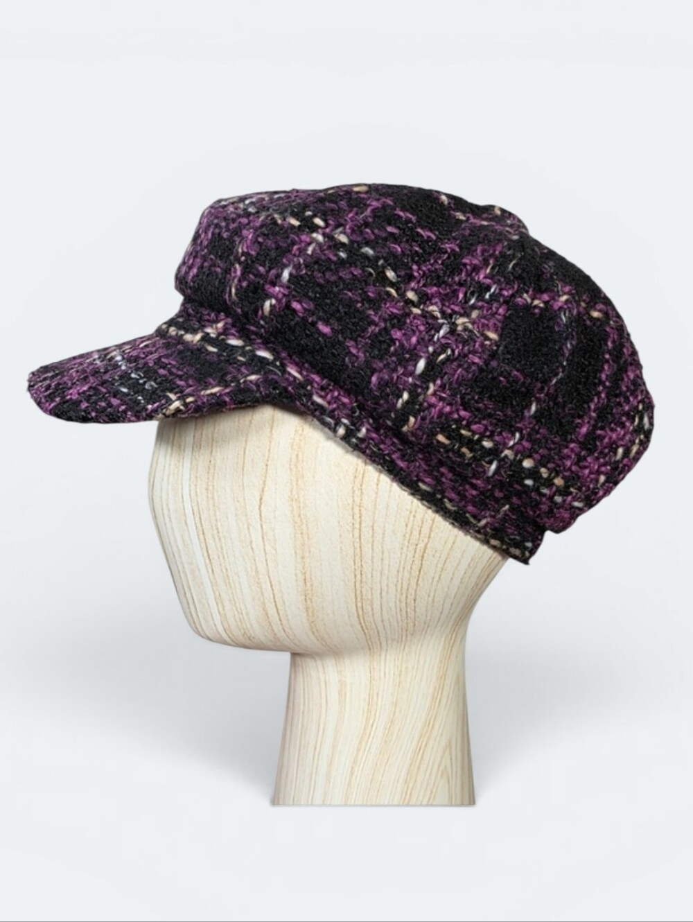 Woven Tweed Newsboy Cap in Purple and Black Women's One Size